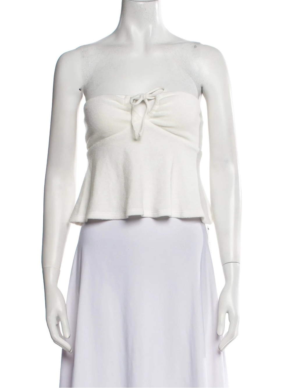 Reformation White Zoie Knit Strapless Tie-Front Top